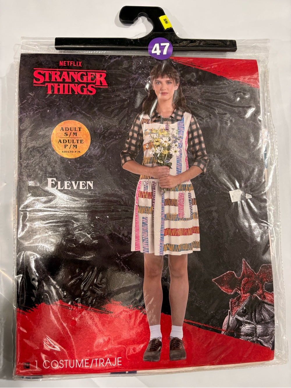 Netflix Stranger Things Eleven Costume - White, Black, Pink, Blue, Yellow size S